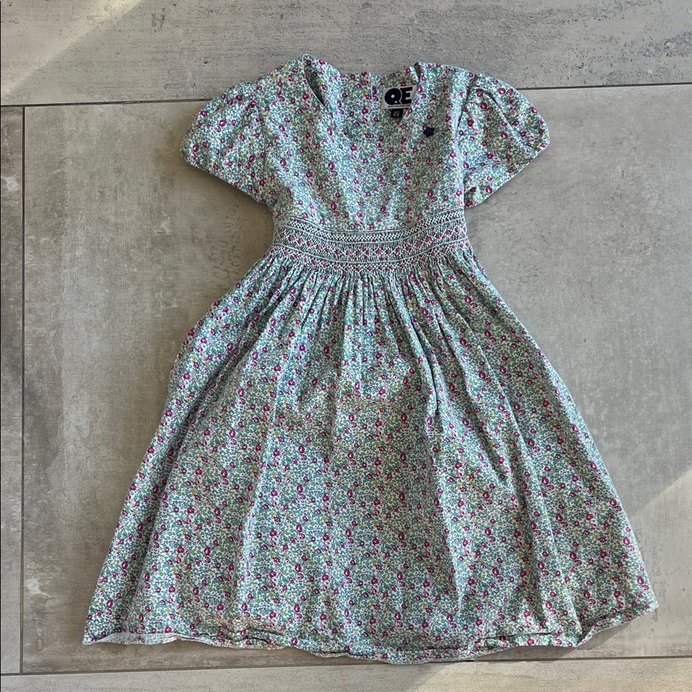 Charming Floral Kids Dress in Green and Pink